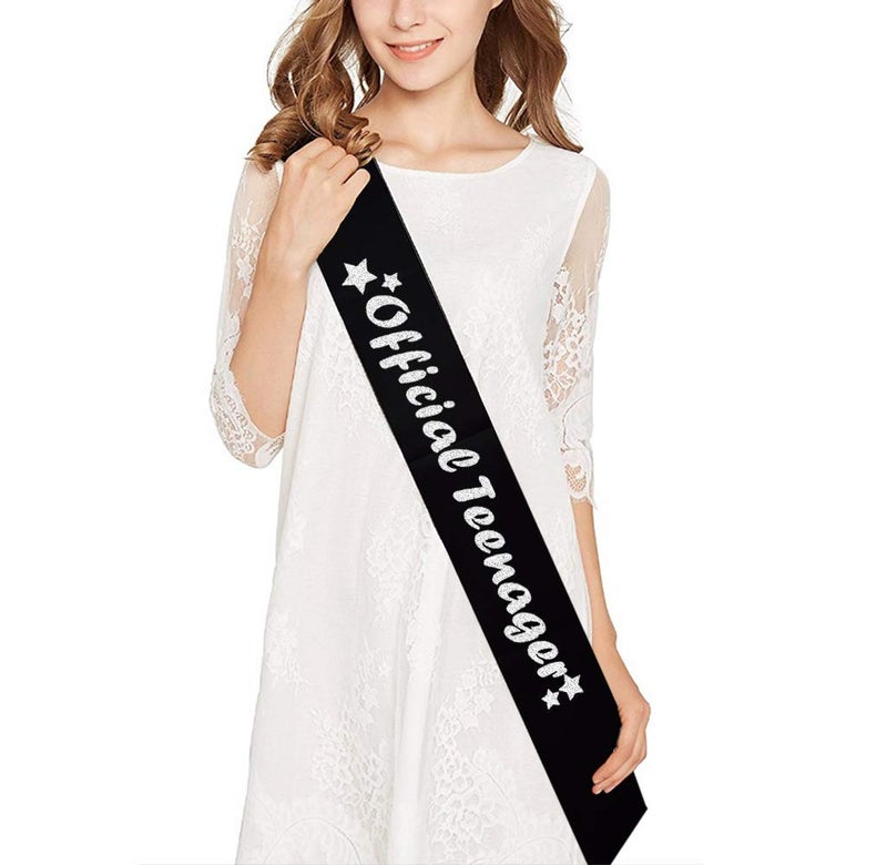Mayin 13th Birthday Silver Tiara and Black Sash Glitter Satin Sash and Crystal Rhinestone Tiara Crown for Happy 13th Birthday Party Supplies Favors Decorations 13th Birthday Party Accessories - Image 2